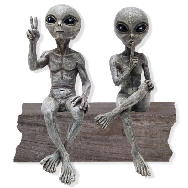Alien Invasion™  -  Ledge Loungers “Peace & Quiet” 10″ H Statues Set - Alien Gray