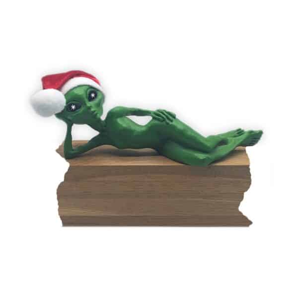 X'Mas Alien Invasion - Christmas Decoration Sexy 10" Laying Alien Statue and Figurine 'Summer' with Christmas Hat - Cosmic Green