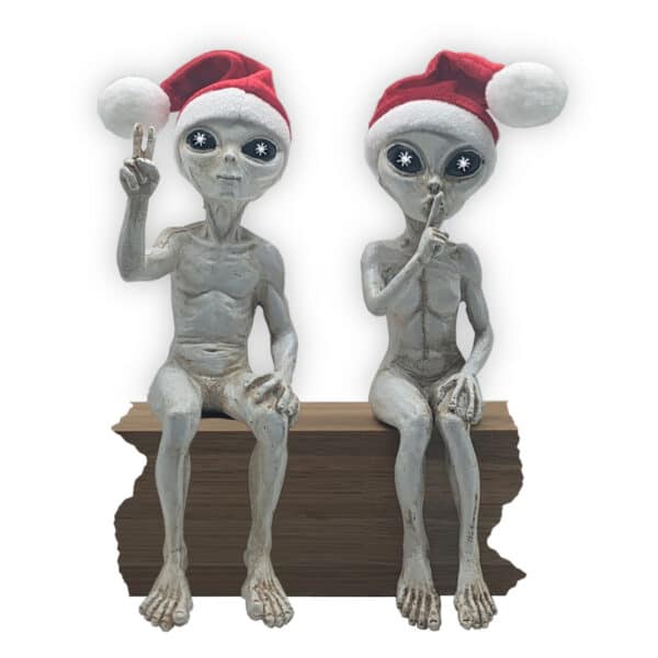 Alien Invasion™ - Christmas Decoration Shelf Sitters "Peace & Quiet" 10" H Seasonal Home & Garden Statues Figurine Set - Antique White