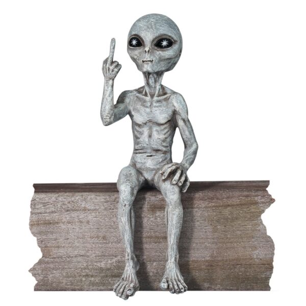 Alien Invasion™ -  'The Rude' Alien Statue “Flipping The Bird” 10″ H Shelf Sitter Funny Home or Garden Decoration – Alien Gray