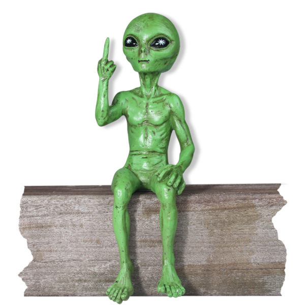 Alien Invasion™ - 'The Rude' Alien Statue “Flipping The Bird” 10″ H Shelf Sitter Funny Home or Garden Decoration – Cosmic Green