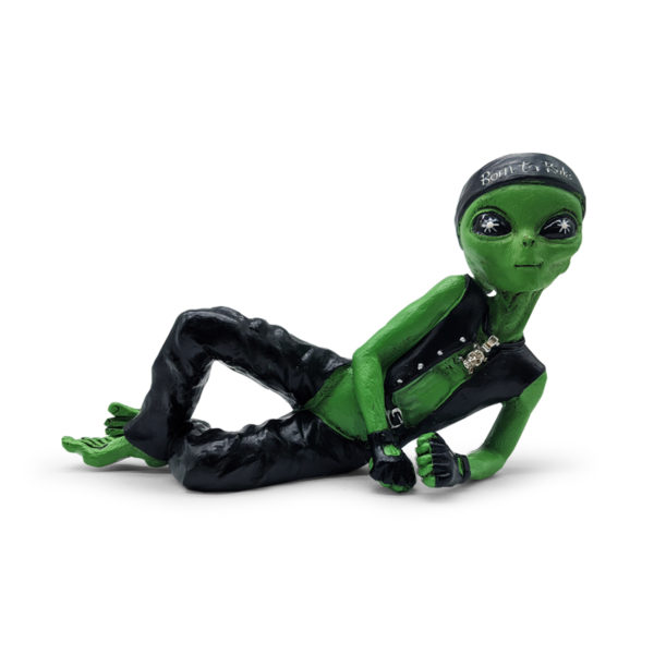 Alien Invasion™ - Sexy Biker Dude Lying 10 Inch L Funny Home or Garden Alien Biker Figurine - Cosmic Green