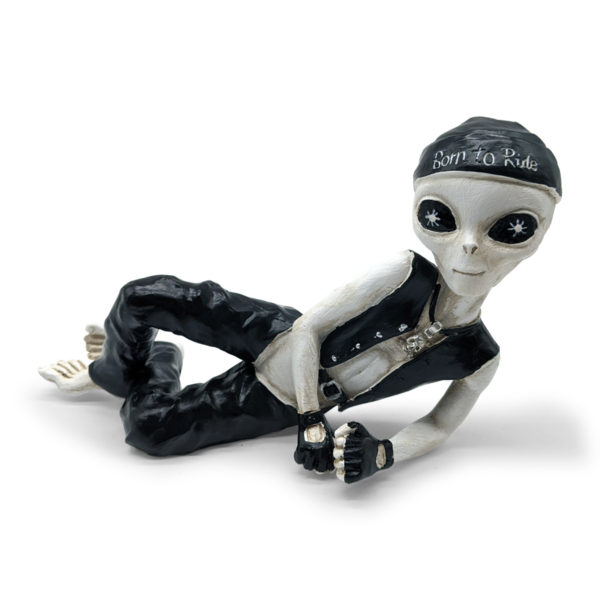 Alien Invasion™ - Sexy Biker Dude Lying 10 Inch L Funny Home or Garden Alien Biker Figurine - Antique White