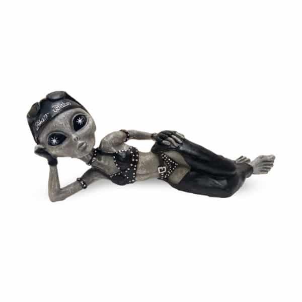 Alien Invasion™ - Sexy Biker Babe Lying 10 Inch L Funny Home or Garden Alien Biker Figurine - Alien Gray