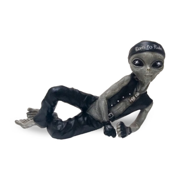 Alien Invasion™ - Sexy Biker Dude Lying 10 Inch L Funny Home or Garden Alien Biker Figurine - Alien Gray