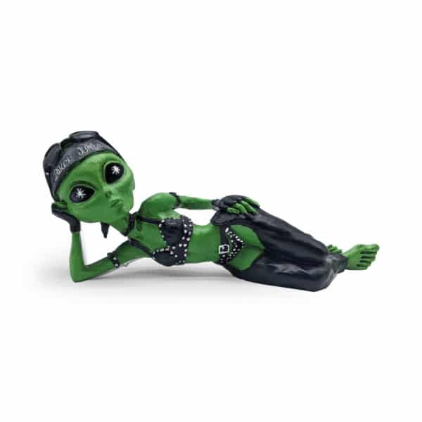 Alien Invasion™ - Sexy Biker Babe Lying 10 Inch L Funny Home or Garden Alien Biker Figurine - Cosmic Green