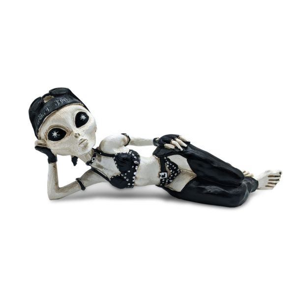 Alien Invasion™ - Sexy Biker Babe Lying 10 Inch L Funny Home or Garden Alien Biker Figurine - Antique White
