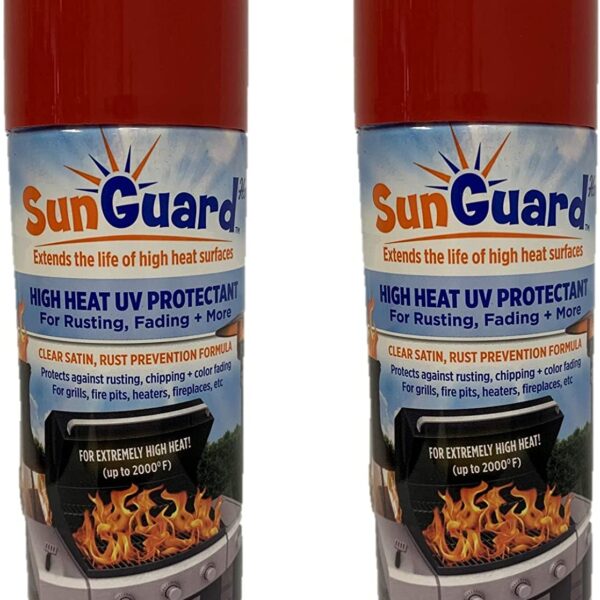 SUNGUARD Extreme High Heat (up to 2000°F) UV Protectant Clear Satin Spray - (2 Pack) Prevents Rusting, Color Fading and Corrosion
