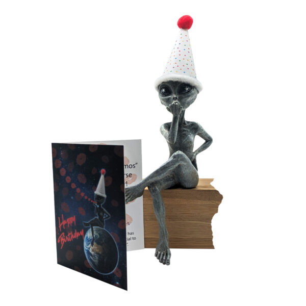 Alien Invasion™ - Alien Statue “Flirty” 10 inch H Figurine Birthday Home Décor with Personalized Birthday Greeting Card and QR Activated Surprise Video Greeting