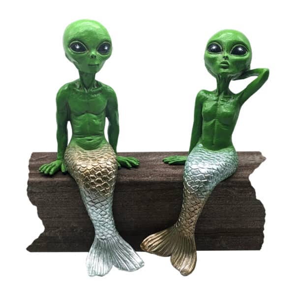 Mermalien™ <br> Alien Invasion “Mermalien” 10“ Tall Mermaid and Merman Couple - Cosmic Green