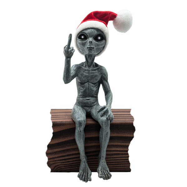 Scrooge McAlien Rude Christmas Alien Statue “Flipping The Bird” 10″ H Shelf Sitter Figurine Funny Christmas Decoration