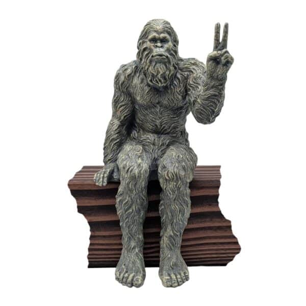 Bigfoot Peace Sign Decorative Sasquatch Yeti Statue/Figurine Indoor/Outdoor Sculpture for Patio, Deck, Home, Office 10 in H Shelf Sitter Figurine - Stone Gray