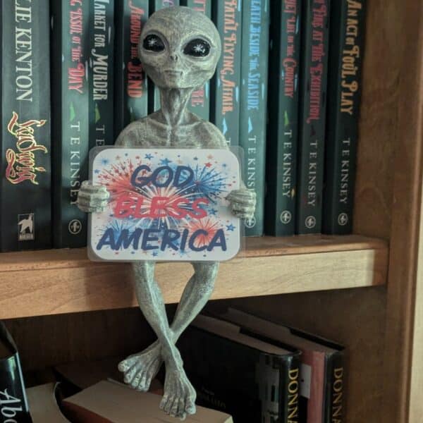 Alien Invasion™ - Milkyway Messenger 'God Bless America' Patriotic 10" H 'Independence Day' Shelf Sitter Alien Statue - Alien Gray