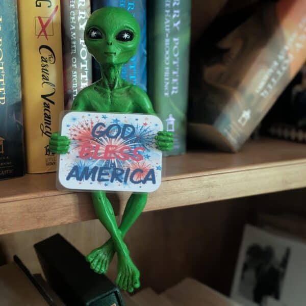 Alien Invasion™ - Milkyway Messenger 'God Bless America' Patriotic 10" H 'Independence Day' Shelf Sitter Alien Statue - Cosmic Green