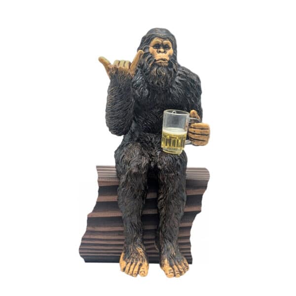 Bigfoot Party Bigfoot Hang Loose Beer Drinking Sasquatch Yeti Statue/Figurine Indoor/Outdoor Sculpture for Patio, Deck, Home, Office 10 in H Shelf Sitter Figurine – Natural