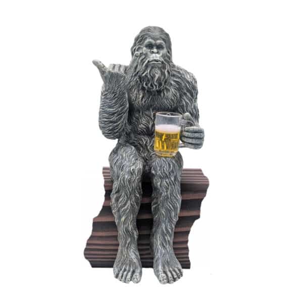 Bigfoot Party Bigfoot Hang Loose Beer Drinking Sasquatch Yeti Statue/Figurine Indoor/Outdoor Sculpture for Patio, Deck, Home, Office 10 in H Shelf Sitter Figurine - Stone Gray