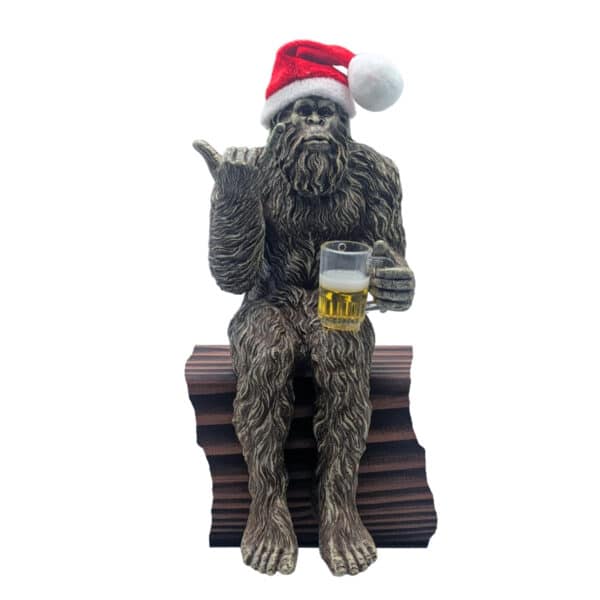 Christmas Party Bigfoot Male Hang Loose Beer Drinking Decorative Sasquatch Yeti Statue/Figurine 10 Inch H Shelf Sitter Figurine - Stonewash