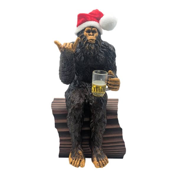 Christmas Party Bigfoot Male Hang Loose Beer Drinking Decorative Sasquatch Yeti Statue/Figurine 10 Inch H Shelf Sitter Figurine - Natural