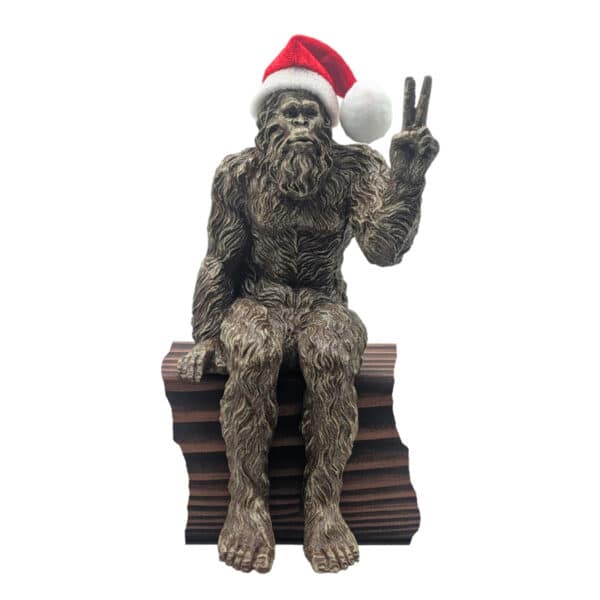 Christmas Bigfoot Peace Sign Decorative Sasquatch Yeti Statue/Figurine Indoor/Outdoor Sculpture for Home, Office, Patio, Deck 10 in H Shelf Sitter Figurine - Stonewash