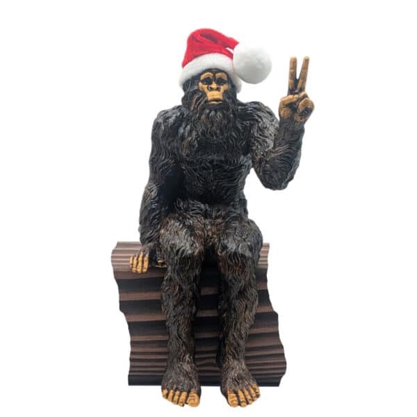Christmas Bigfoot Peace Sign Decorative Sasquatch Yeti Statue/Figurine Indoor/Outdoor Sculpture for Home, Office, Patio, Deck 10 in H Shelf Sitter Figurine - Natutal