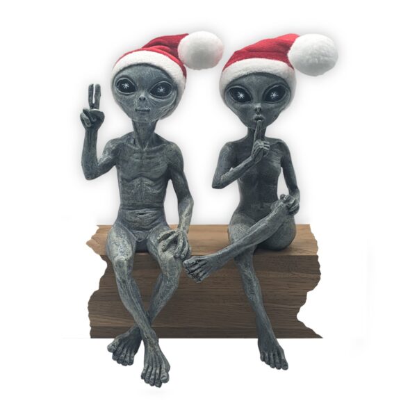 X’Mas Alien Invasion™ – Christmas Decoration Alien Ledge Loungers “Peace & Quiet” 10″ H Funny Holiday Decoration - Set of 2 - Alien Gray